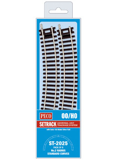 Peco 00 Gauge Pack of 8 No:2 Radius Standard Curves (ST-2025)